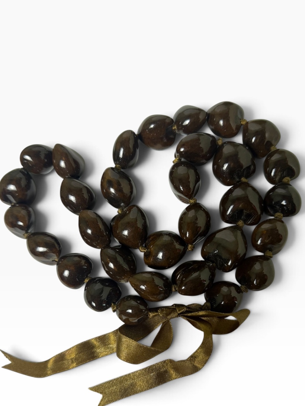 Vintage Chunky Brown Beaded Necklace 32” Satin Ribbon Tie Statement Boho - Picture 7 of 8